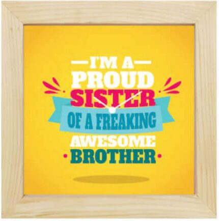 TheYaYaCafe Yaya Cafe Birthday Bhaidooj Gifts for Brother, Proud Sister of a Freaking Awesome Brother 24x24 inches Cushion Cover with 6x6 inches Desk Clock Set of 2 - Image 4