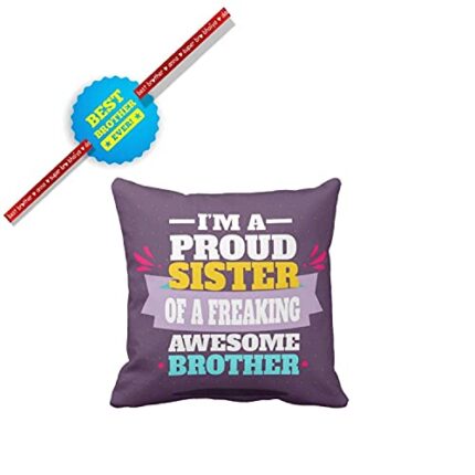 TheYaYaCafe Yaya Cafe Birthday Bhaidooj Gifts for Brother Proud Sister of a Freaking Awesome Brother Printed Cushion Cover 24 x 24 inches - Image 1
