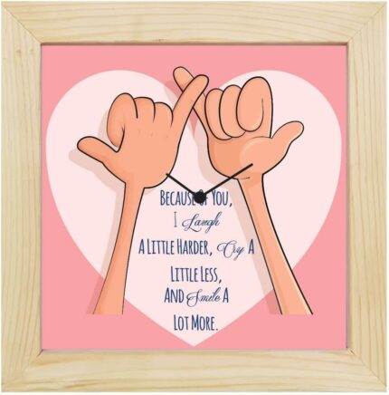 TheYaYaCafe Yaya Cafe Birthday, Pinky Promise Laugh Smile Best Friends 12x12 inches Cotton Cushion Cover 6x6 inches Desk Clock Set of 2 Pink - Image 4