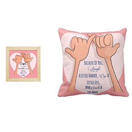 TheYaYaCafe Yaya Cafe Birthday, Pinky Promise Laugh Smile Best Friends 24x24 inches Cotton Cushion Cover 6x6 inches Desk Clock Set of 2 Pink - Image 1
