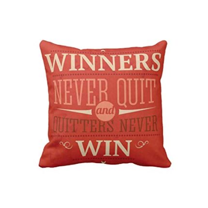 TheYaYaCafe Yaya Cafe Canvas Cotton Motivational Quotes Printed Winners Never Quit Cushion Cover, 12x12 Inches, Orange - Image 1