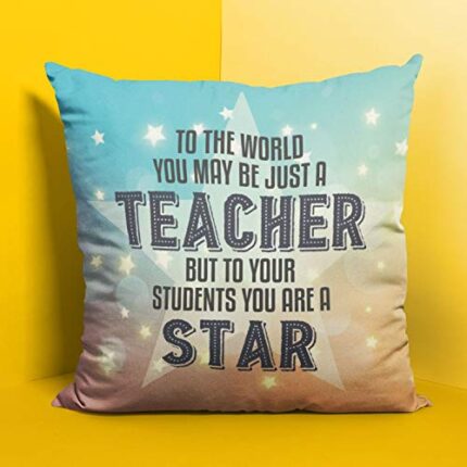 TheYaYaCafe Yaya Cafe Canvas Cotton Teachers Day Star Teacher Printed Cushion Cover (12 X 12 inch; Multicolour) - Image 1