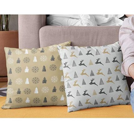 TheYaYaCafe Yaya Cafe Cushion Covers House Decoration 12 x 12 inches Set of 2 - Reindeer with Xmas Tree Snowman - Image 1