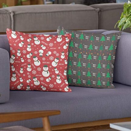 TheYaYaCafe Yaya Cafe Cushion Covers House Decoration 12 x 12 inches Set of 2 - Snowman Marry Xmas - Image 1