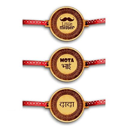 TheYaYaCafe Yaya Cafe Family Rakhi for Brother Set of 3 Engraved Mister Mota Bhai Brothers Rakhi Raksha Bandhan - Image 1