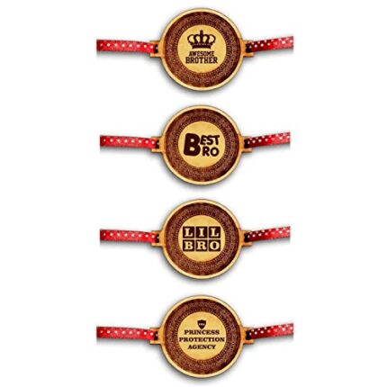 TheYaYaCafe Yaya Cafe Family Rakhi for Brother Set of 4 Engraved Best Awesome Little Brothers Rakhi Raksha Bandhan - Image 1