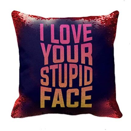 TheYaYaCafe Yaya Cafe I Love Your Stupid Face Retro Throw Magic Sequin Cushion Covers, 12 x 12-inch - Image 1