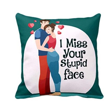 TheYaYaCafe Yaya Cafe I Miss Your Stupid Face Love Printed Throw Cushion Cover - 12 x 12 inches - Image 1