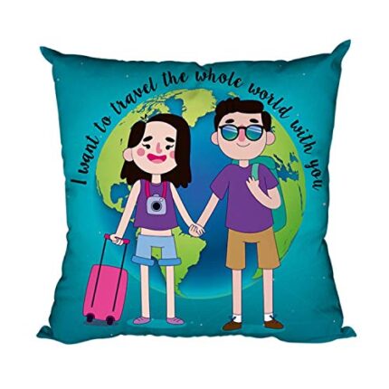 TheYaYaCafe Yaya Cafe I Want to Travel with You Love Printed Throw Cushion Cover - 12 x 12 inches - Image 1