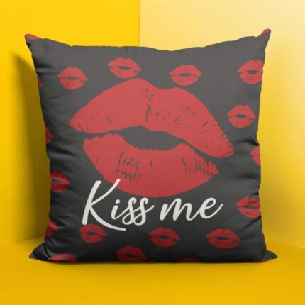 TheYaYaCafe Yaya Cafe Kiss Me Love Printed Throw Cushion Cover - 12 x 12 inches - Image 1