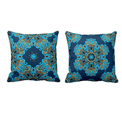 TheYaYaCafe Yaya Cafe Printed Canvas Cotton Cushion Covers for Home Sofa (24 x 24 inch; Blue) -Set of 2 - Image 1