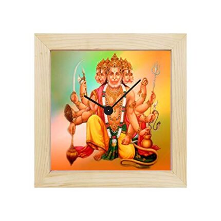 TheYaYaCafe Yaya Cafe Ram Bhakt Panchmukhi Hanuman Framed Wall Clock Religious - 8 x 8 inches