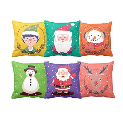 TheYaYaCafe Yaya Cafe Santa Claus Snowman Canvas Cotton Cushion Covers (12X12-inch) - Set of 6 - Image 1