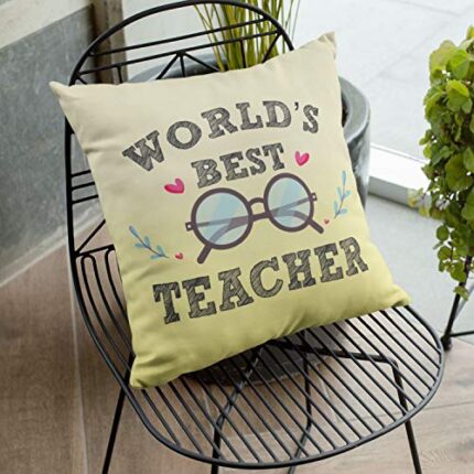 TheYaYaCafe Yaya Cafe Teachers Day Gifts Worlds Best Teacher Printed Cushion Cover (24 inch X 24 inch) - Image 1