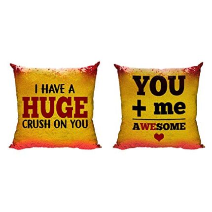 TheYaYaCafe Yaya Cafe Valentine Couple Gifts for Girlfriend Boyfriend Magic Sequin Cushion Covers Set of 2 You Me Awesome Huge Crush Love Anniversary - 16 x 16 inches - Image 1