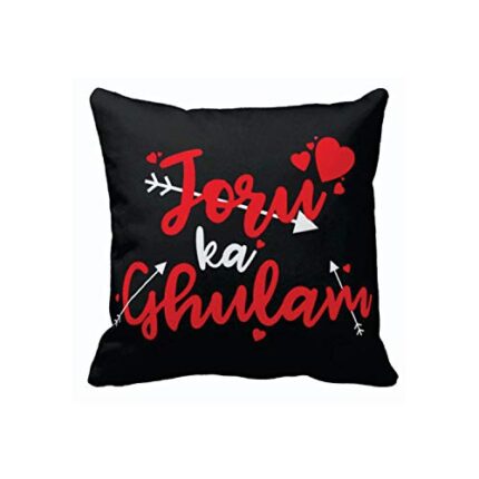 TheYaYaCafe Yaya Cafe Valentine Gifts for Husband Funny Joru Ka Ghulam Love Cotton Cushion Cover, 24x24 inches (Black) - Image 1