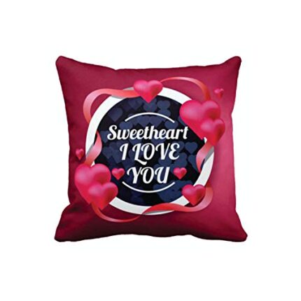 TheYaYaCafe Yaya Cafe Valentine Gifts for Wife Girlfriend Sweetheart I Love You Love Cotton Cushion Cover, 20x20 inches (Maroon) - Image 1