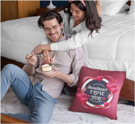 TheYaYaCafe Yaya Cafe Valentine Gifts for Wife Girlfriend Sweetheart I Love You Love Cotton Cushion Cover, 24x24 inches (Maroon) - Image 5