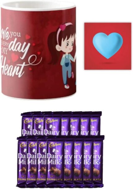 YaYa cafe Valentine Gifts Love is Growing Old with You Combo for Husband Wife Mug, Fridge Magnet,15 Dairy Milk Chocolate Love is Growing Old with You, with Card Coaster - Image 32