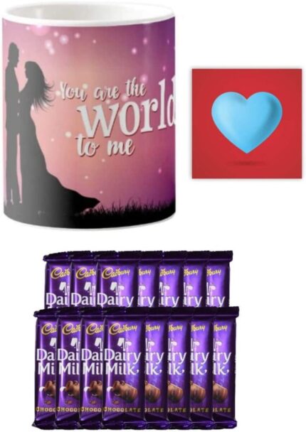 YaYa cafe Valentine Gifts Love is Growing Old with You Combo for Husband Wife Mug, Fridge Magnet,15 Dairy Milk Chocolate Love is Growing Old with You, with Card Coaster - Image 37
