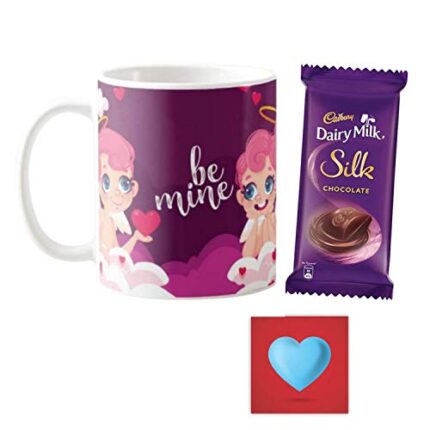 YaYa cafe Valentine Chocolate Day Gifts Combo for Girlfriend Boyfriend Mug, Dairy Milk Silk Chocolate Be Mine Cupid Fairy, with Coaster - Image 5