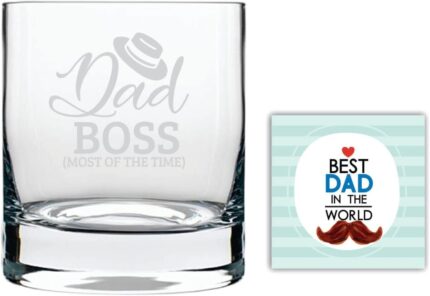 Giftsmate Fathers Day Gifts, Funny Dad Boss Whiskey Glass for Birthday Old Fashioned Scotch Glass With Table Coaster - Image 3