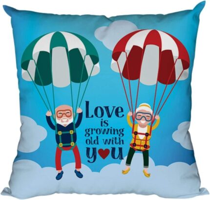 Giftsmate Valentine Gifts for Husband Wife Love is Growing Old with You Parachute Couple Printed Throw Pillow - Image 5