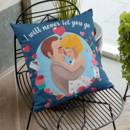 Giftsmate Valentine Gifts for Girlfriend Wife Will Never Let You Go Cushion Cover Love Printed Throw Pillow Blue Couple - Image 3