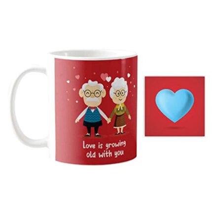 Giftsmate Valentine Gifts for Husband Wife Mug Love is Growing Old With You with Coaster - Image 3