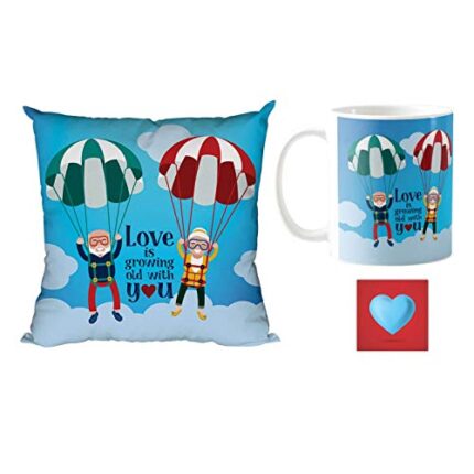 Giftsmate Valentine Gifts for Husband Wife Girlfriend Boyfriend Mug Love is Growing Old With You Parachute with Coaster - Image 4