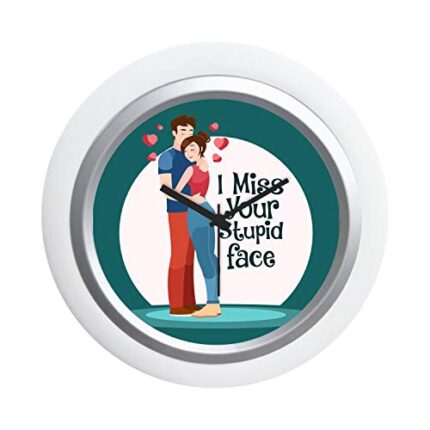 Giftsmate Valentine Miss You Gifts for Girlfriend Desk Clock Wooden Framed I Miss Your Stupid Face - Image 3