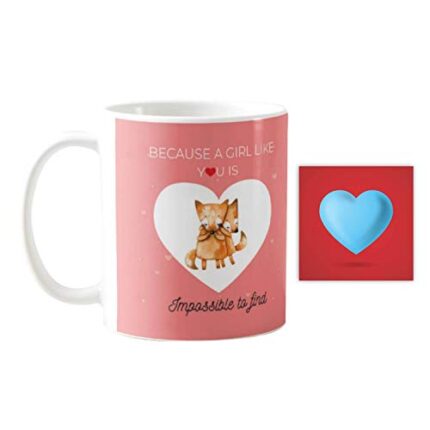 Giftsmate Valentine Gift Combo for Girlfriend Wife Because A Girl Like You is Impossible to Find Love Squirrel Pink Cushion Cover, Mug, Coaster - Image 3