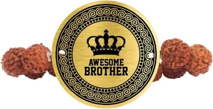 Raksha Bandhan Gifts Engraved Rudraksha Bracelet Rakhi for Brother (Golden) - Image 3