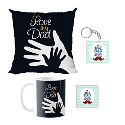Giftsmate Fathers Day Gifts for Dad I Love My Dad Gift Set of 4 - Mug, Cushion Cover, Coaster,Keychain - Image 5