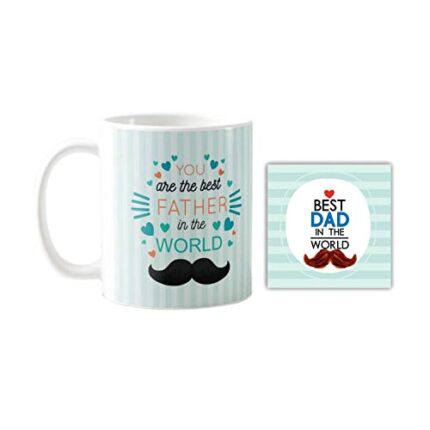 Giftsmate Fathers Day Gifts for Dad You Are The Best Father In The World Gift Set of 4 - Mug, Cushion Cover, Coaster,Keychain - Image 3
