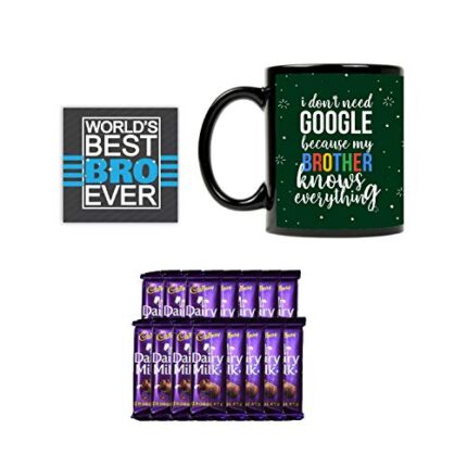 YaYa Cafe Birthday Chocolates Gift Combo for Brother, Google Brother Mug, Coaster, 5 pcs Dairy Milk Chocolates, Gift Combo Set - Image 1