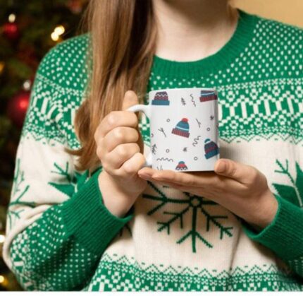 YaYa Cafe Christmas Gifts Cute Snow Cap Coffee Mug, 330 ml with Coaster (White) - Image 4