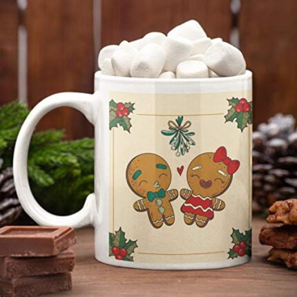 YaYa Cafe Christmas Gifts Xmas Toy Coffee Mug, 330 ml with Coaster (Beige) - Image 1