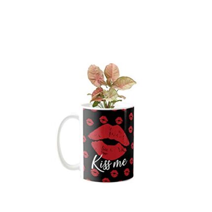 YaYa Cafe Valentine Gifts Exotic Syngonium Pink Plant Indoor Naughty Kiss Me Printed Mug Planter | Air Purifying | Green Gifts | Feng Shui - Image 1