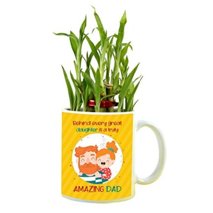 YaYa cafe Birthday Gifts for Father Behind Every Great Daughter is a Truly Amazing Dad Feng Shui Lucky Bamboo Plant Indoor Mug Planter Pot - Image 1