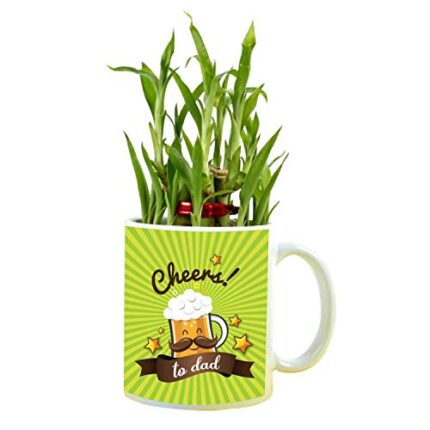 YaYa cafe Birthday Gifts for Father Cheers to Dad Feng Shui Lucky Bamboo Plant Indoor Mug Planter Pot - Image 1