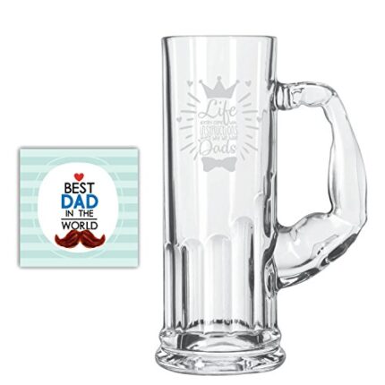 YaYa cafe Birthday Gifts for Father Life Doesnt Come with Instructions but Dad Engraved Beer Mug for Dad - Muscular Beer 610ml - Image 1