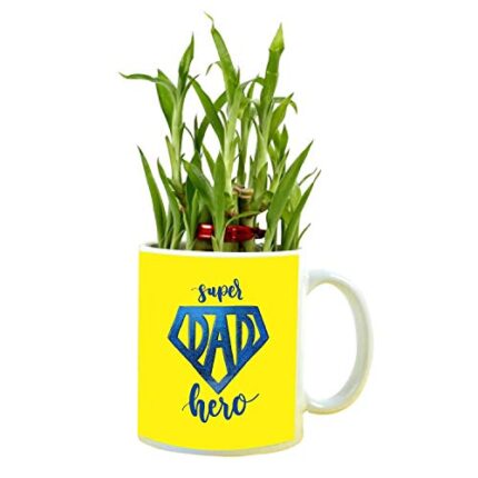 YaYa cafe Birthday Gifts for Father Lucky Plant Indoor Mug Planter Pot Super Dad Feng Shui - Image 1