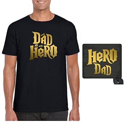 YaYa cafe Fathers Day Gifts for Dad, My Dad is My Hero Hamper for Dad Set of 2 - Dad T-shirt, Mousepad - Black XXL - Image 1