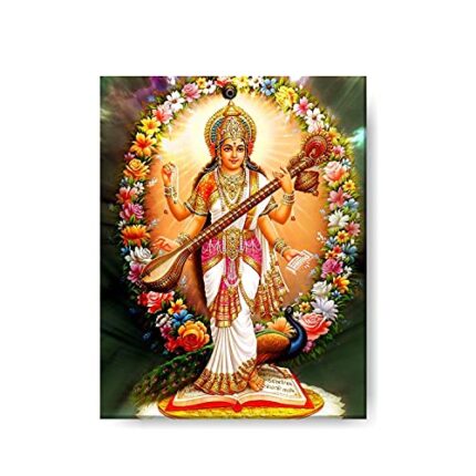 YaYa cafe Goddess Saraswati Idol Modern Art Wall Wooden Hanging Poster (12x9 inches) - Image 1