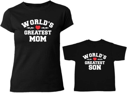 YaYa cafe Greatest Mom and Son Family Tshirts Set Of 2 - Black - Women M Kid 6-9 Month - Image 1