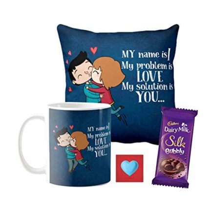 YaYa cafe Valentine Gift Combo for Girlfriend Wife Mug, Dairy Milk Silk Chocolate My Solution is You Love, with Coaster - Image 1