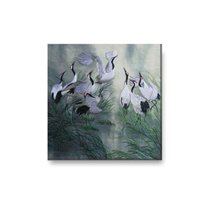 Yaya Cafe 12x12 inches Eight Emperor Cranes Feng Shui Canvas Wall Hangings for Home Decor - Image 1