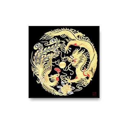 Yaya Cafe™ 12x12 inches Feng Shui Good Luck Couples Dragon Phoenix Modern Art Wall Painting Canvas - Image 1