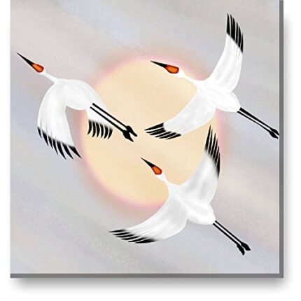 Yaya Cafe 12x12 inches Six Emperor Cranes Feng Shui Canvas Wall Hangings for Home Decor - Image 1